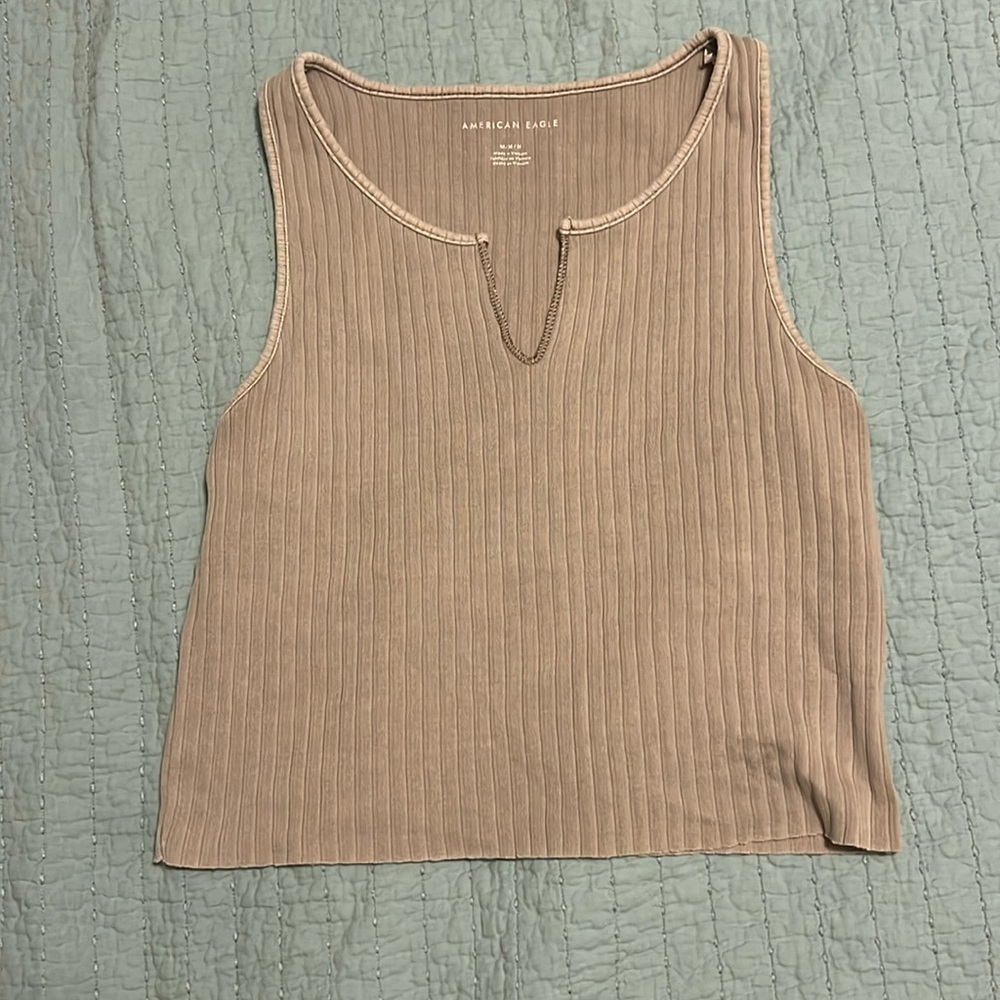 Tan ribbed think strap tank top